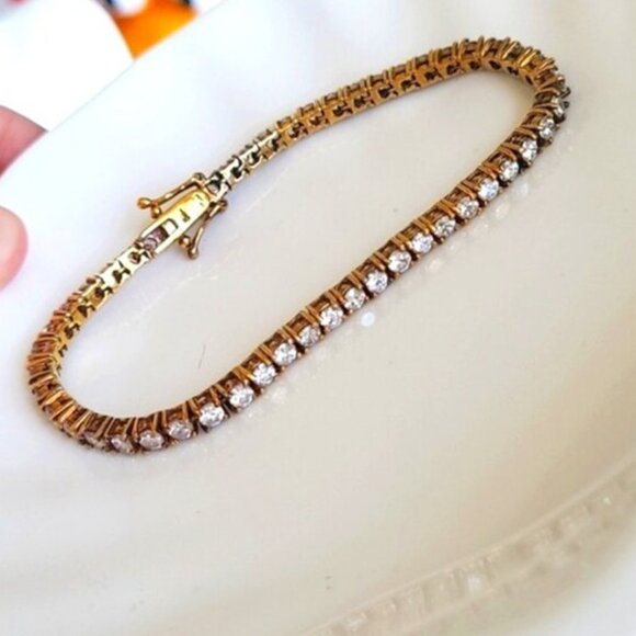 Vintage Gold Tone Sterling Silver Quiet Luxury CZ Crystal Tennis Prep Bracelet - Picture 1 of 6